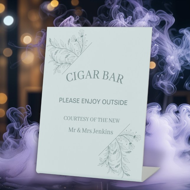 Signe De Table Mariage Élégant Floral "Bar à Cigares" (Créateur téléchargé)