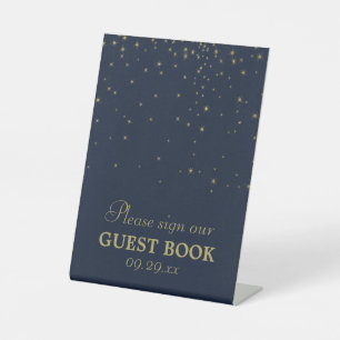 Signe De Table Mariage élégant Navy & Gold Falling Stars