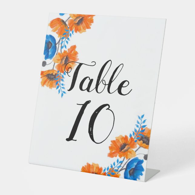 Signe De Table Mariage en marbre bleu et orange (Recto)