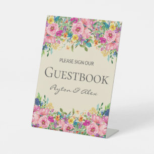Signe De Table Mariage Fleur sauvage rose Jaune Signer notre livr