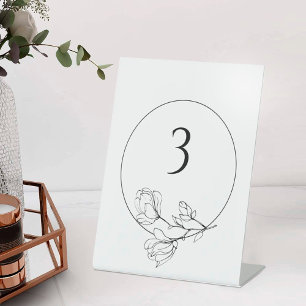 Signe De Table Mariage floral blanc noir modifiable Numéro de tab