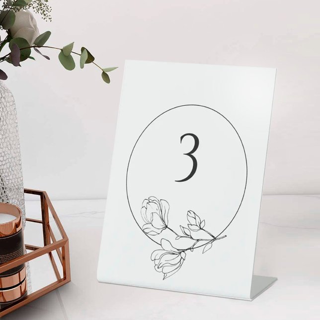 Signe De Table Mariage floral blanc noir modifiable Numéro de tab (Créateur téléchargé)