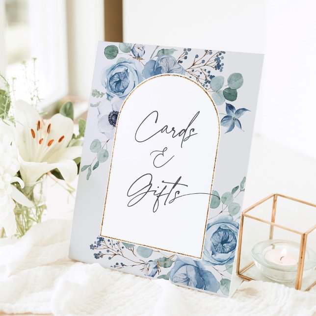 Signe De Table Mariage floral bleu poussiéreux Cartes et cadeaux (Créateur téléchargé)