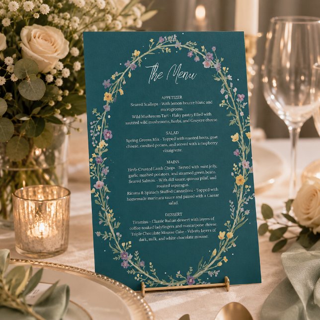 Signe De Table Mariage Floral Bleu Vert  (Créateur téléchargé)