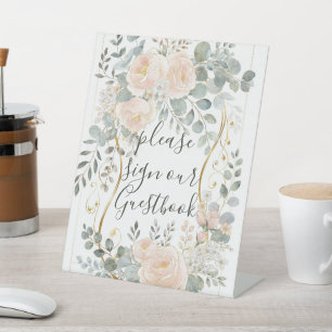 Signe De Table Mariage Floral Botanique Pivoine Rose & Eucalyptus