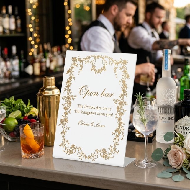 Signe De Table Mariage floral chic blanc royal et or (Créateur téléchargé)