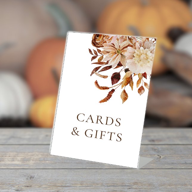 Signe De Table Mariage Floral d'Automne (Fall Floral Table Top Wedding Pedestal Cards & Gifts Sign by Painted Paperie
)