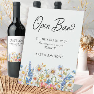Signe De Table Mariage Floral de Fleur Sauvage de Campagne Bar Ou