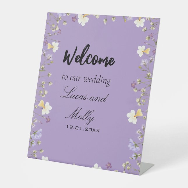 Signe De Table Mariage floral d'été Fleur sauvage violette  (Recto)