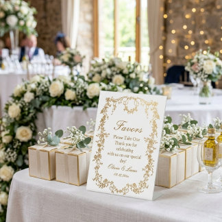 Signe De Table Mariage floral formel classique royal blanc et or