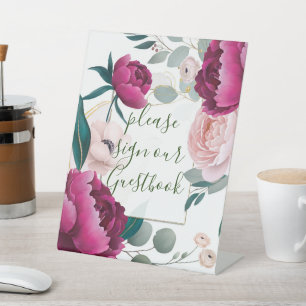 Signe De Table Mariage Floral Glam Jardin Eucalyptus Pivoine Rose