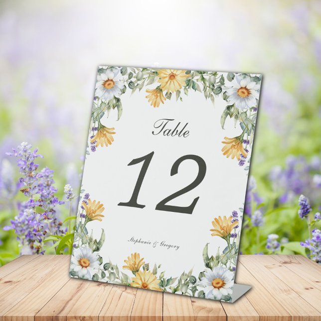 Signe De Table Mariage Floral jaune blanc Numéro de tableau (Créateur téléchargé)