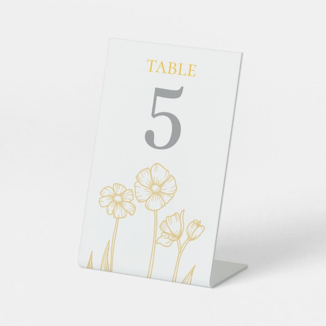 Signe De Table Mariage floral jaune et blanc Numéro de tableau (Recto)
