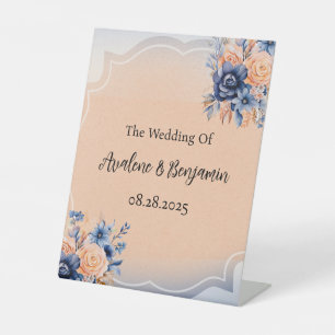 Signe De Table Mariage floral peint bleu marine et bracelet