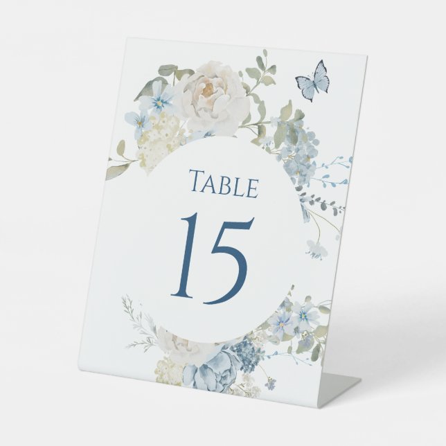 Signe De Table Mariage floral romantique bleu Dusty (Recto)
