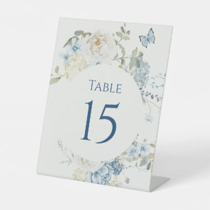 Signe De Table Mariage floral romantique bleu Dusty