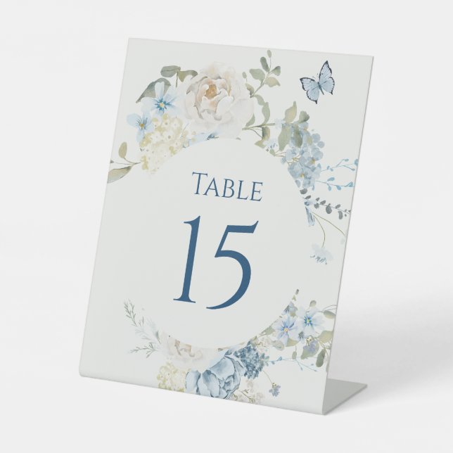 Signe De Table Mariage floral romantique bleu Dusty (Recto)