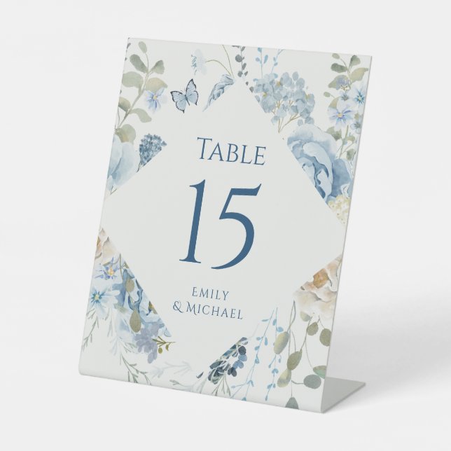 Signe De Table Mariage floral romantique bleu Dusty (Recto)