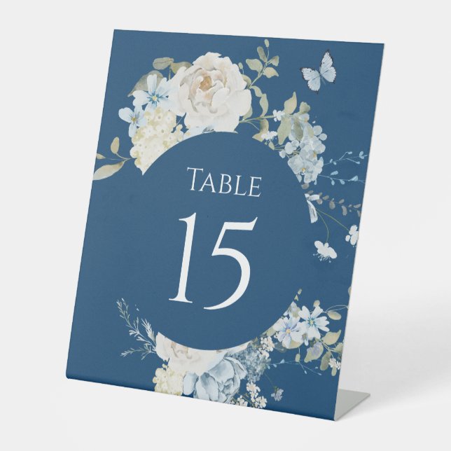 Signe De Table Mariage floral romantique bleu Dusty (Recto)