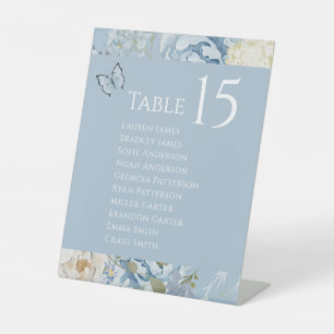 Signe De Table Mariage floral romantique bleu Dusty