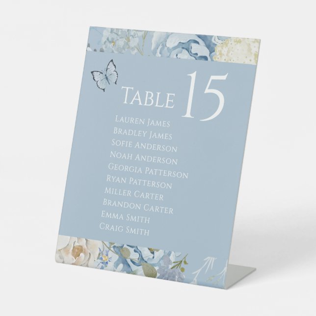 Signe De Table Mariage floral romantique bleu Dusty (Recto)