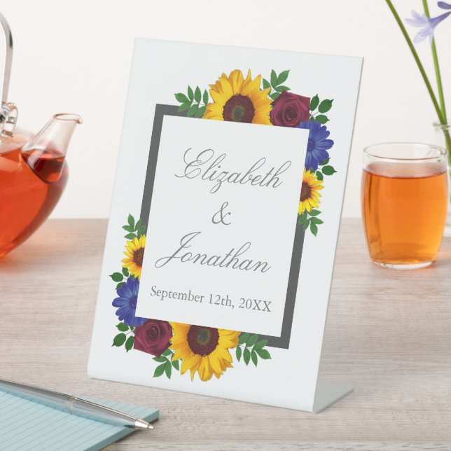 Signe De Table Mariage floral Rose de tournesol (In SItu)