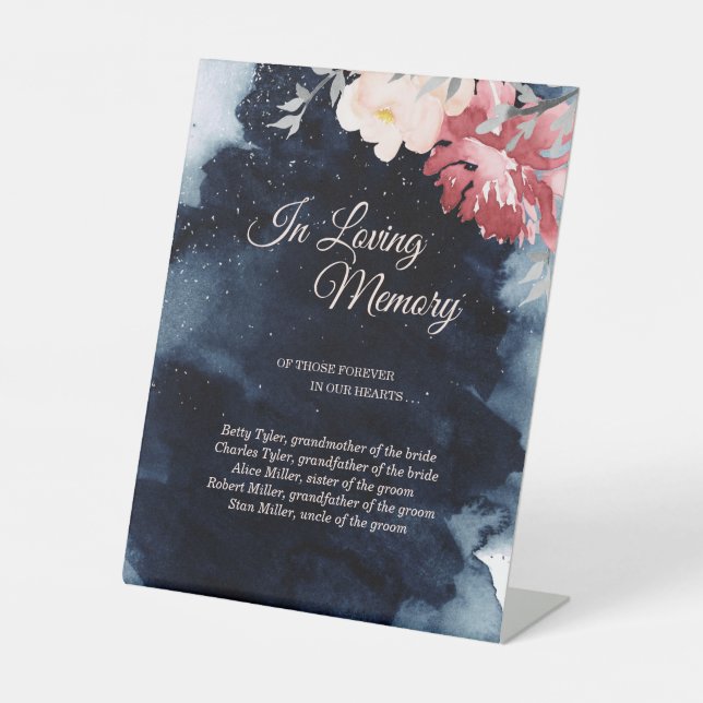 Signe De Table Mariage Floral Starry Night En Mémoire Amoureuse (Recto)