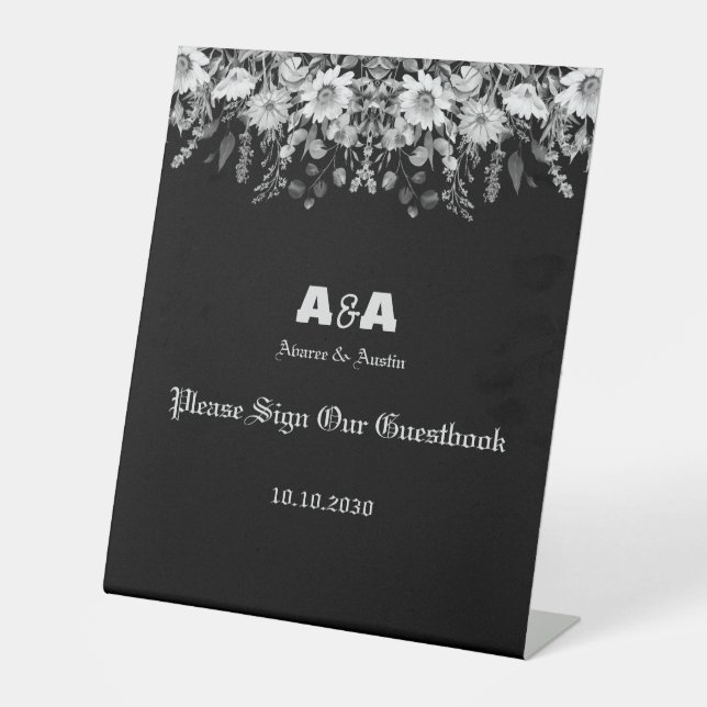 Signe De Table Mariage frontalier noir et blanc de la marguerite  (Recto)