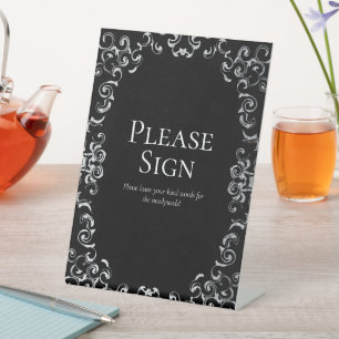 Signe De Table Mariage gothique argenté et noir
