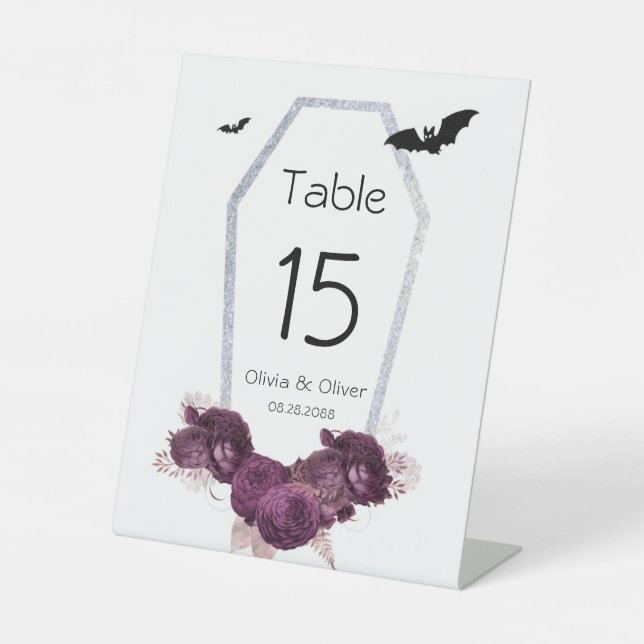 Signe De Table Mariage gothique de chauves-souris violet et argen (Recto)