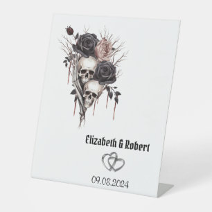 Signe De Table Mariage gothique noir Rose crânes