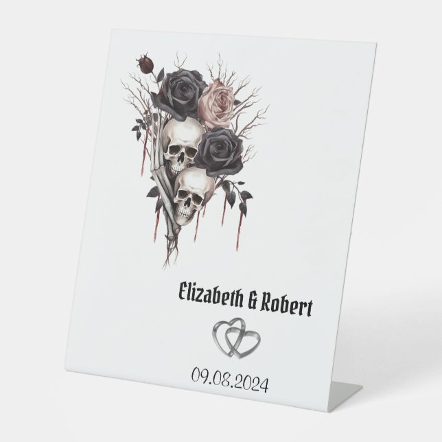 Signe De Table Mariage gothique noir Rose crânes (Recto)