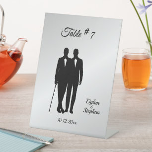 Signe De Table Mariage gris argenté avec des noms et des dates