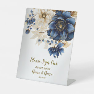 Signe De Table Mariage Marine Bleu Blanc Or Floral Argent