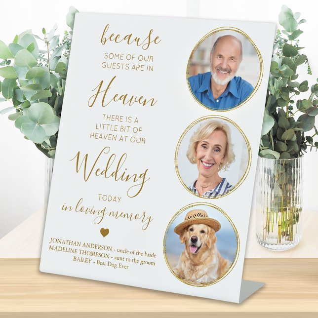 Signe De Table Mariage Memorial Custom Gold 3 Photo Heaven Poem (Créateur téléchargé)