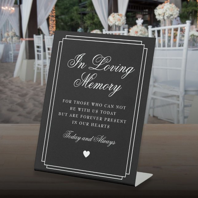 Signe De Table Mariage Mémorial Noir Et Blanc En Souvenir (In Loving Memory Black And White Memorial Wedding Pedestal Sign)