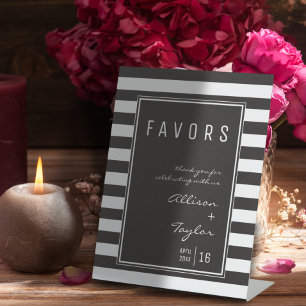 Signe De Table Mariage minimaliste à bande noire et blanche Faveu