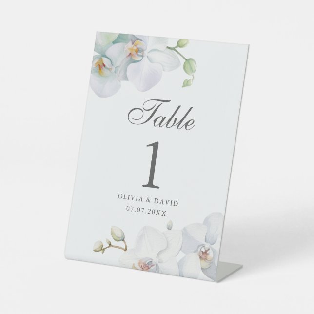 Signe De Table Mariage moderne Elegant White Orchid Numéro de tab (Recto)