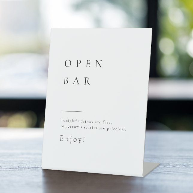 Signe De Table Mariage moderne et élégant Open Bar (Simply Elegant Modern Wedding Open Bar Pedestal Sign)