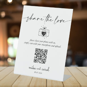 Signe De Table Mariage moderne Partagez les photos d'amour QR Cod