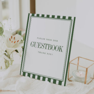 Signe De Table Mariage Moderne Rayé Vert "Signez Notre Livre d'Or