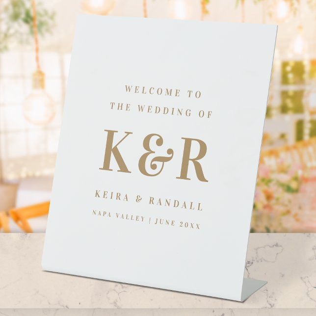 Signe De Table Mariage Monogram Gold et White Welcome (Créateur téléchargé)