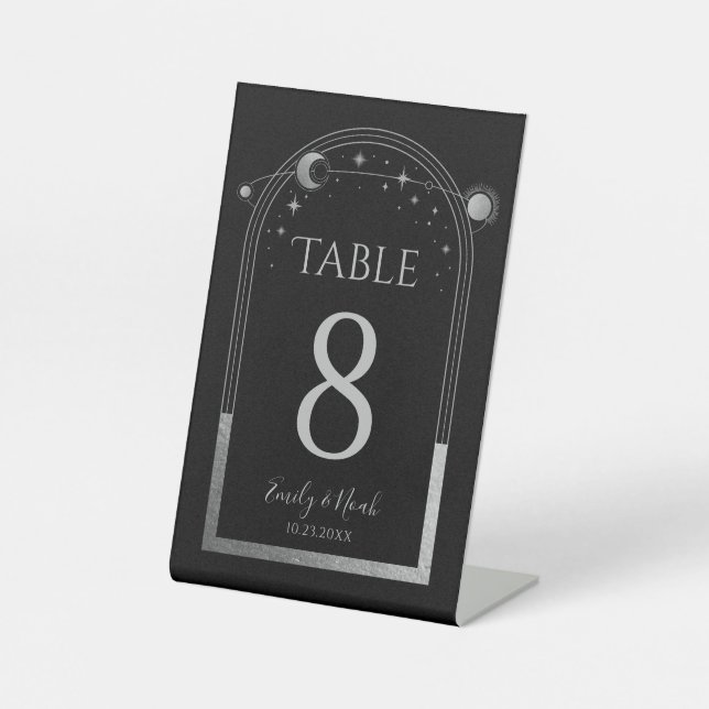 Signe De Table Mariage mystique Black Silver Sun Moon Stars (Recto)