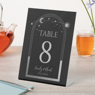 Signe De Table Mariage mystique Black Silver Sun Moon Stars