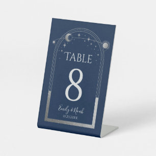 Signe De Table Mariage mystique Bleu Argent Sun Moon Stars