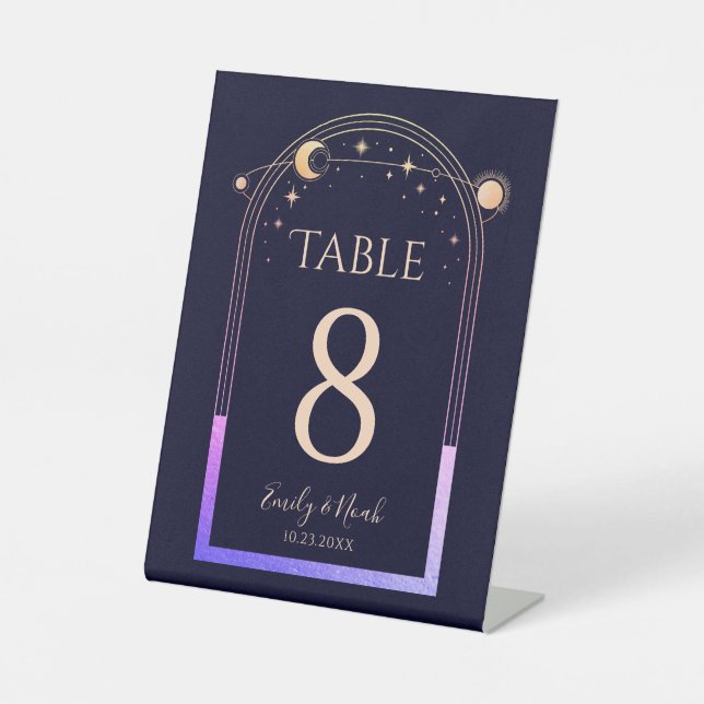 Signe De Table Mariage mystique Rainbow Navy Blue Sun Moon Stars (Recto)
