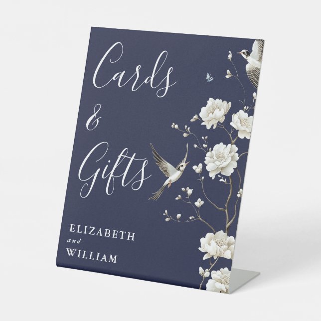 Signe De Table Mariage Navy Blue Chinoiserie Cartes Et Cadeaux (Recto)