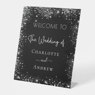 Signe De Table Mariage noir argent parties scintillant bienvenue
