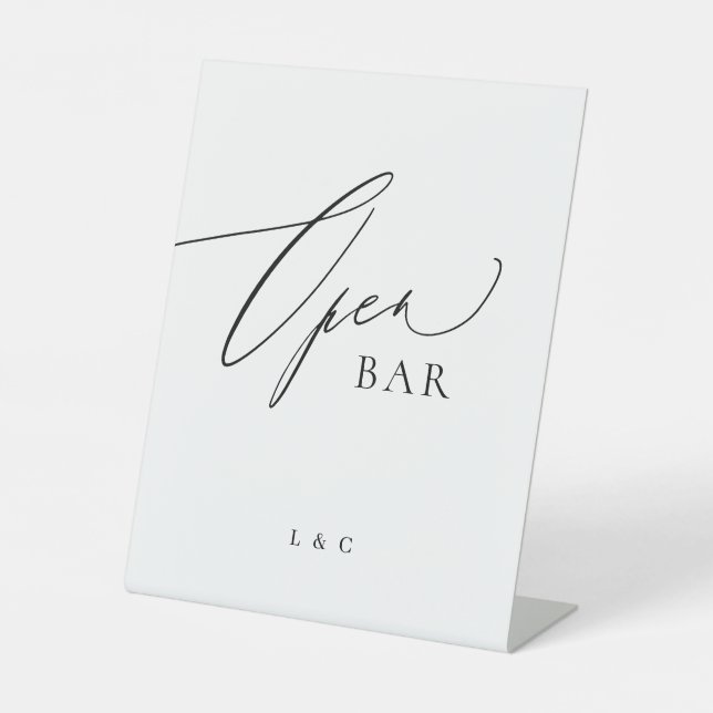 Signe De Table Mariage noir blanc Calligraphie Open Bar (Recto)