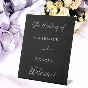 Signe De Table Mariage noir blanc script bienvenue